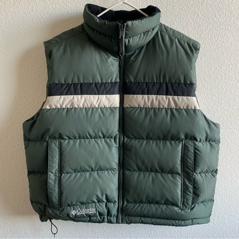 Columbia  Down Puffer Vest Men’s XL Green Black &‎ White Ripcord Waist